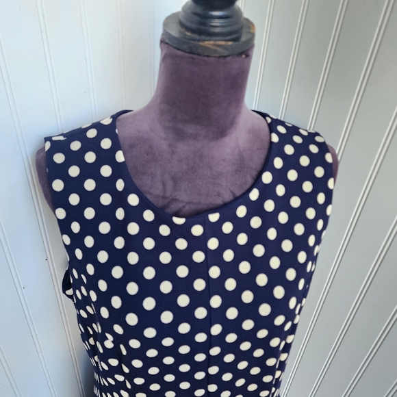 ILE NEW YORK Navy Blue Fit Flare A-Line Dress White Polka Dot Textured Stretc 10 - Picture 2 of 16